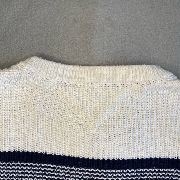 Tommy Hilfiger Sweater 100% Cotton White with Blue Stripes Men’s Size Large - Picture 9 of 12